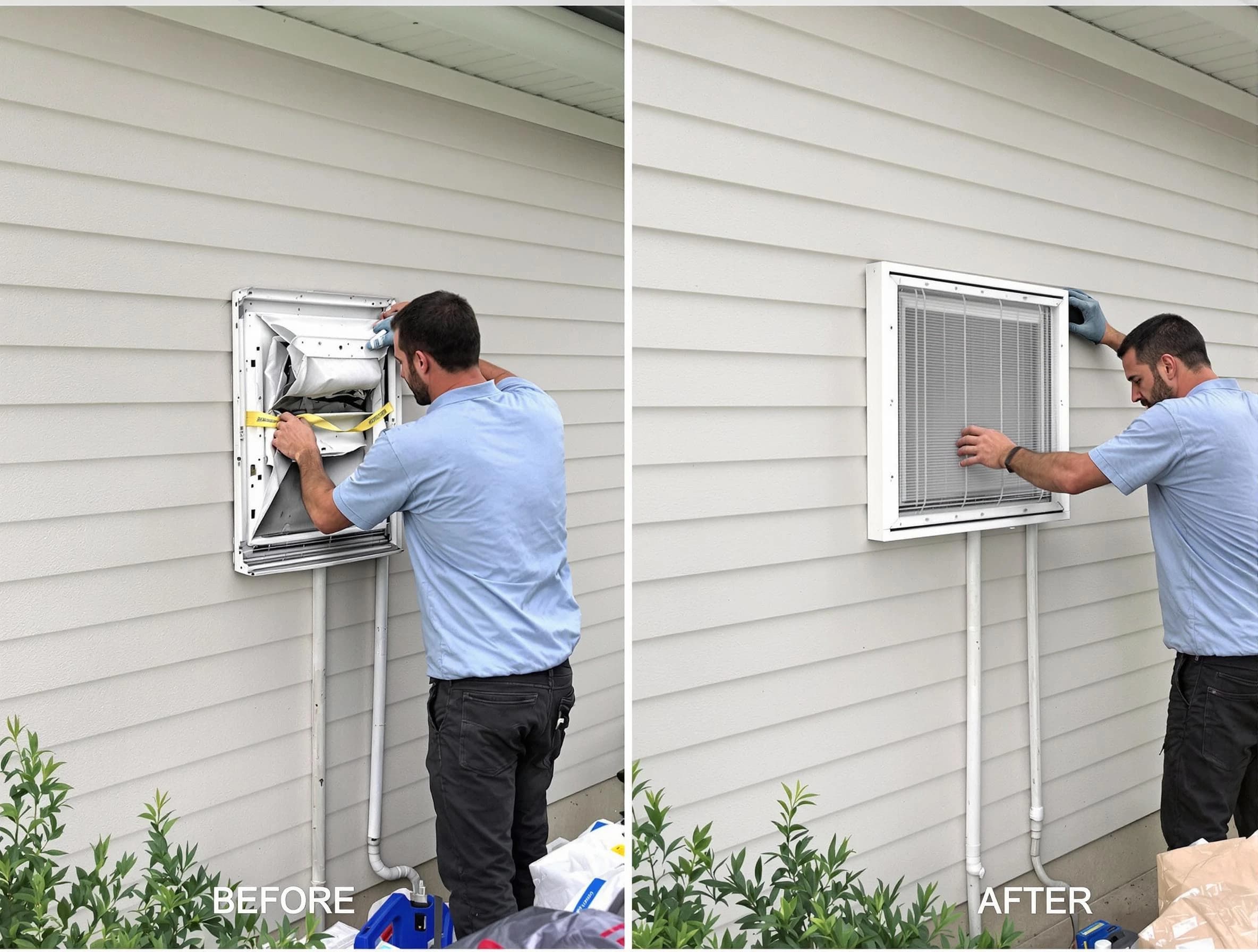 Castle Pines Dryer Vent Cleaning technician installing high-quality dryer vent cover at a residential property in Castle Pines