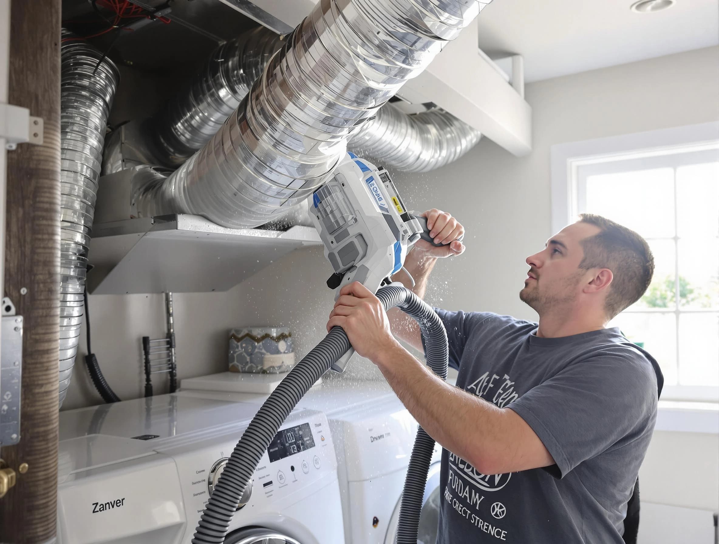 Castle Pines Dryer Vent Cleaning specialist cleaning deep within a dryer vent duct system in Castle Pines
